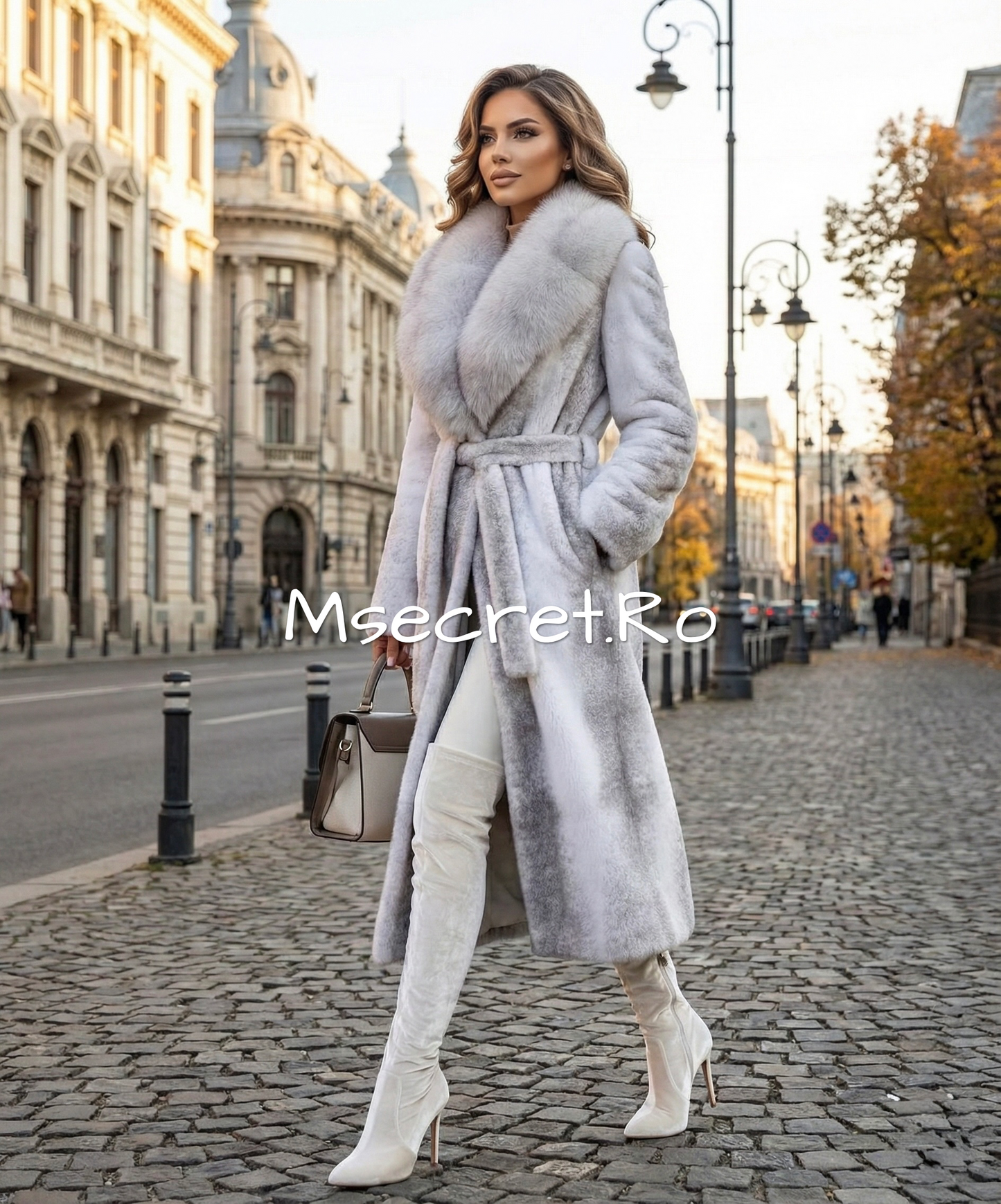 Natural fox fur and Alcantara coat