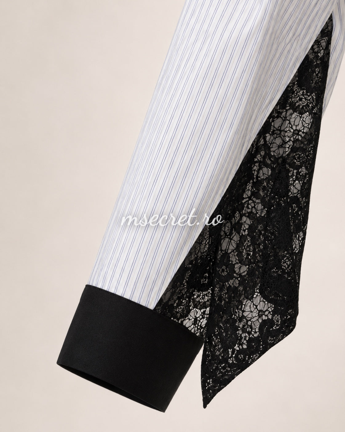 Shirt with fine stripes and black lace inserts