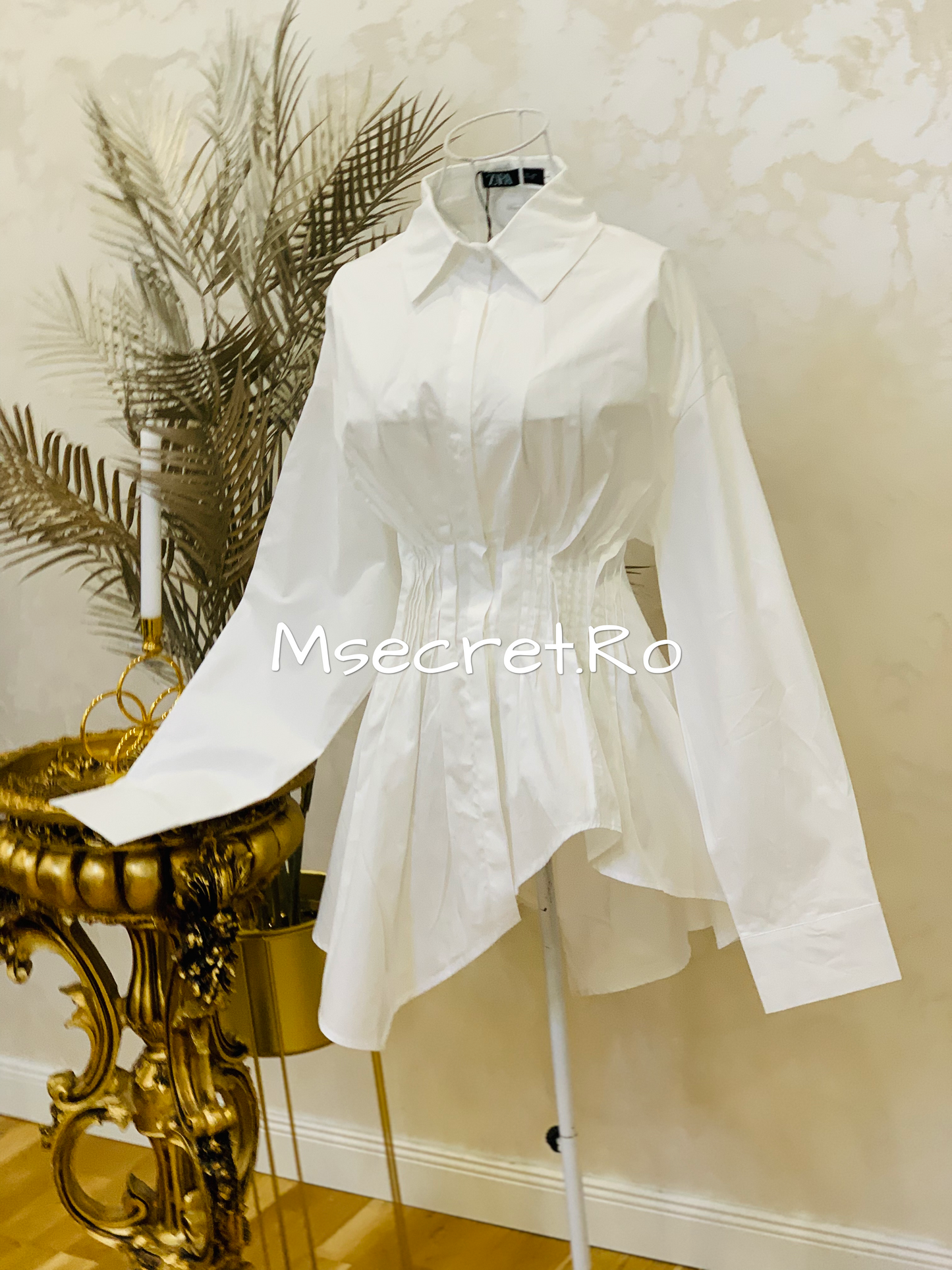 White Shirt Dress with Pleats