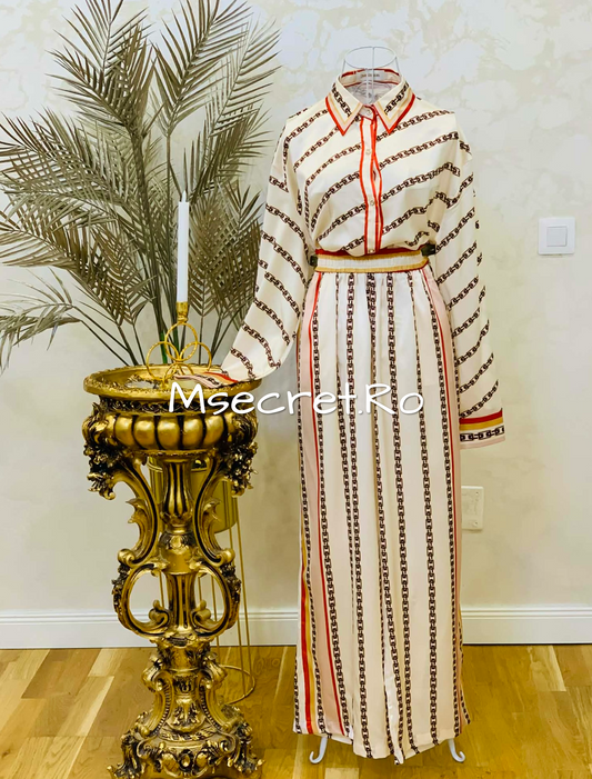 Compleu satinat cu pantaloni lungi si camasa