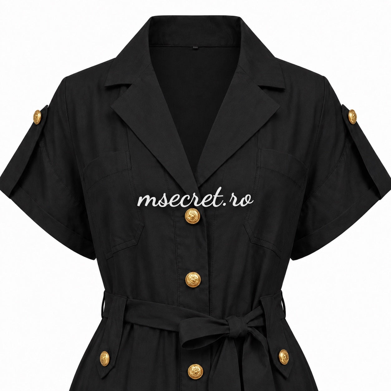 Black shirt dress with waist tie and lace inserts