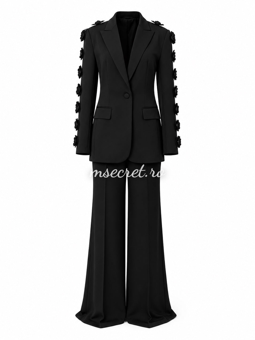Compleu elegant negru cu sacou 3D si pantaloni