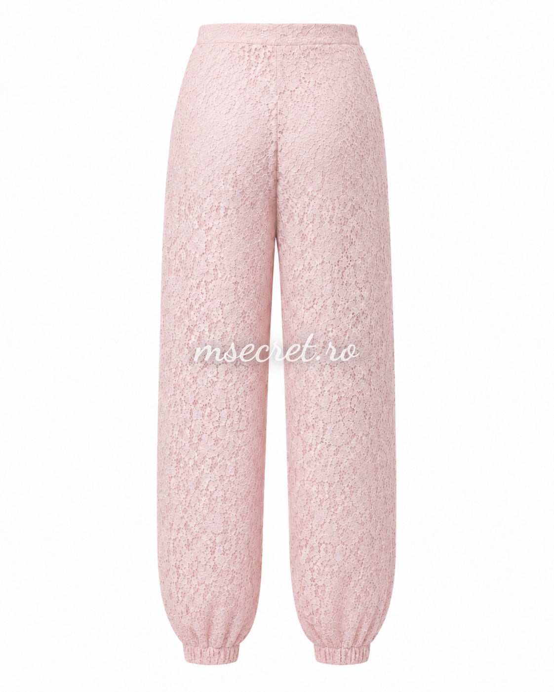 Pink lace trousers with a loose fit
