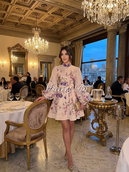 Rochie mov din in cu imprimeu floral