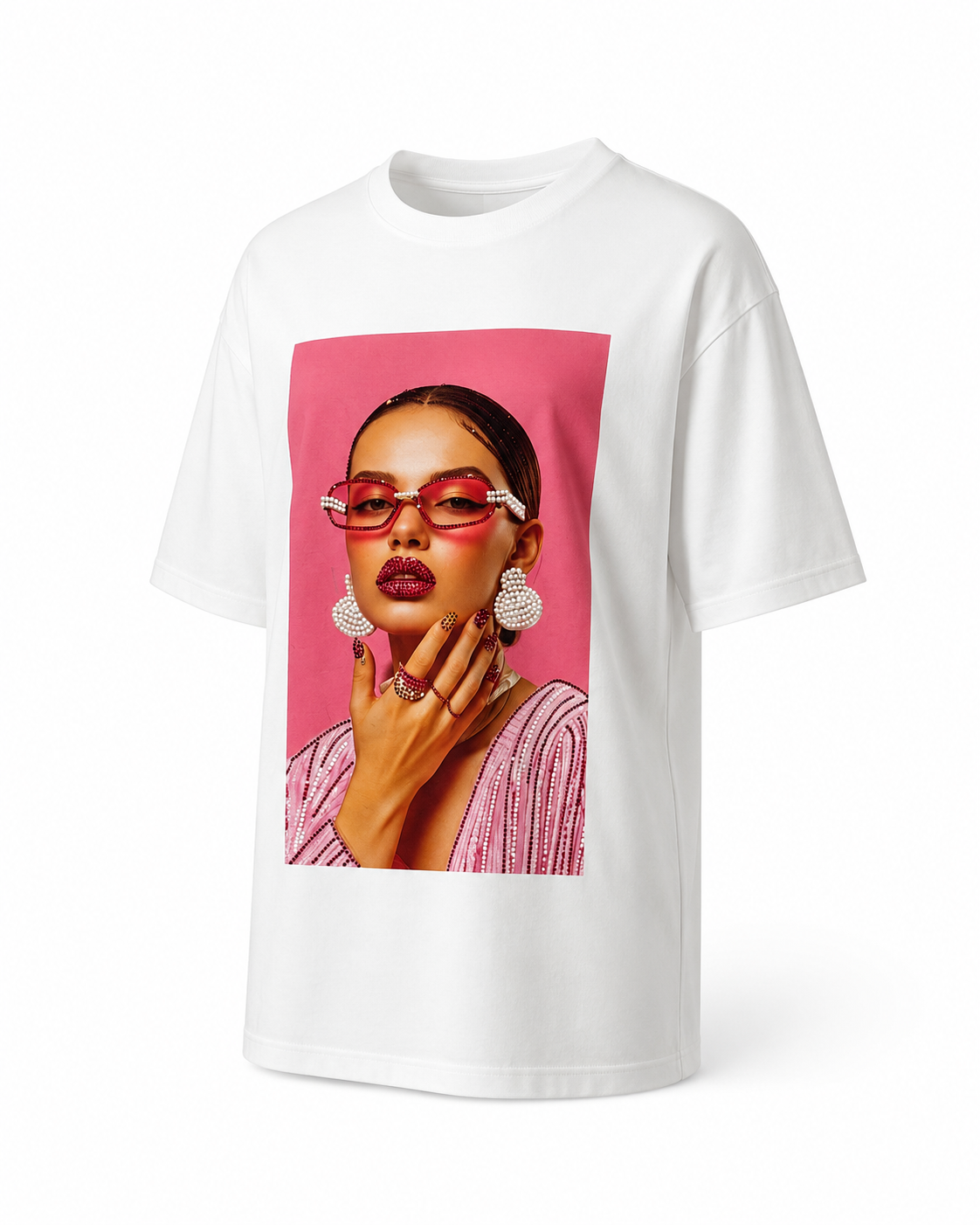 Tricou alb din bumbac cu imprimeu fashion