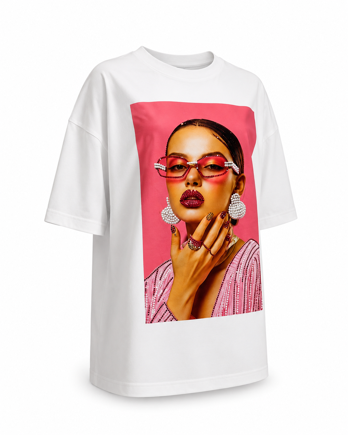 Tricou alb din bumbac cu imprimeu fashion