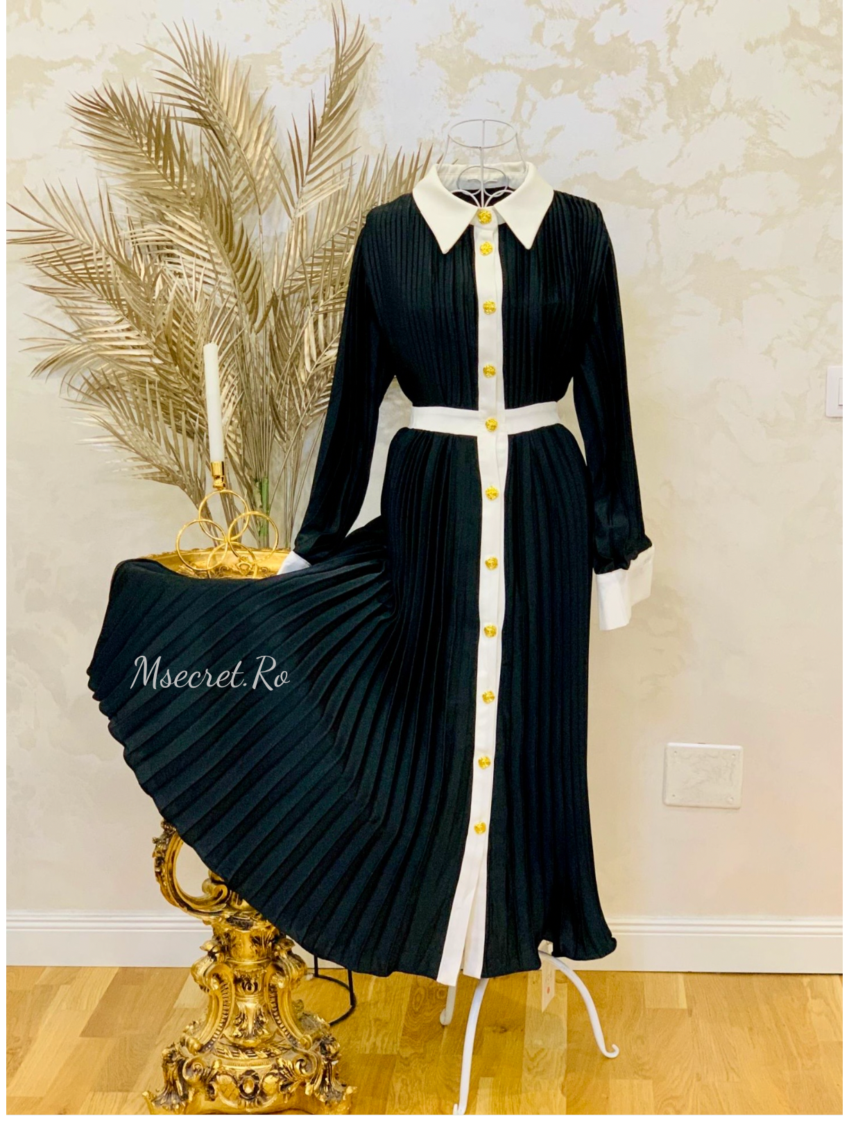 Rochie neagra midi din material satinat premium