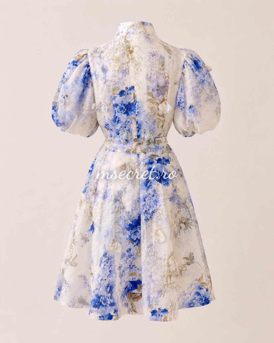 Rochie scurta blue din in cu aplocatii 3D