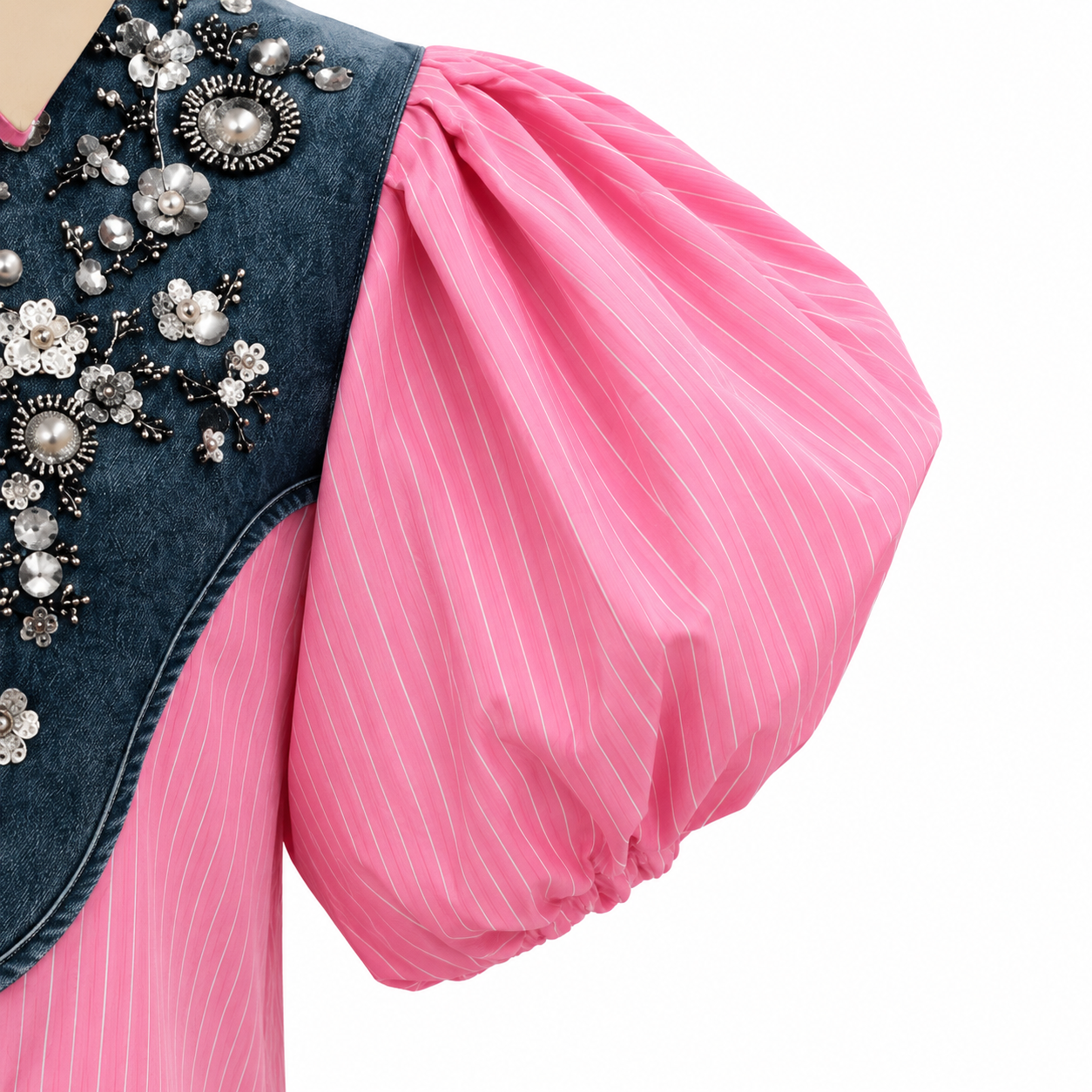 Camasa roz din bumbac cu denim