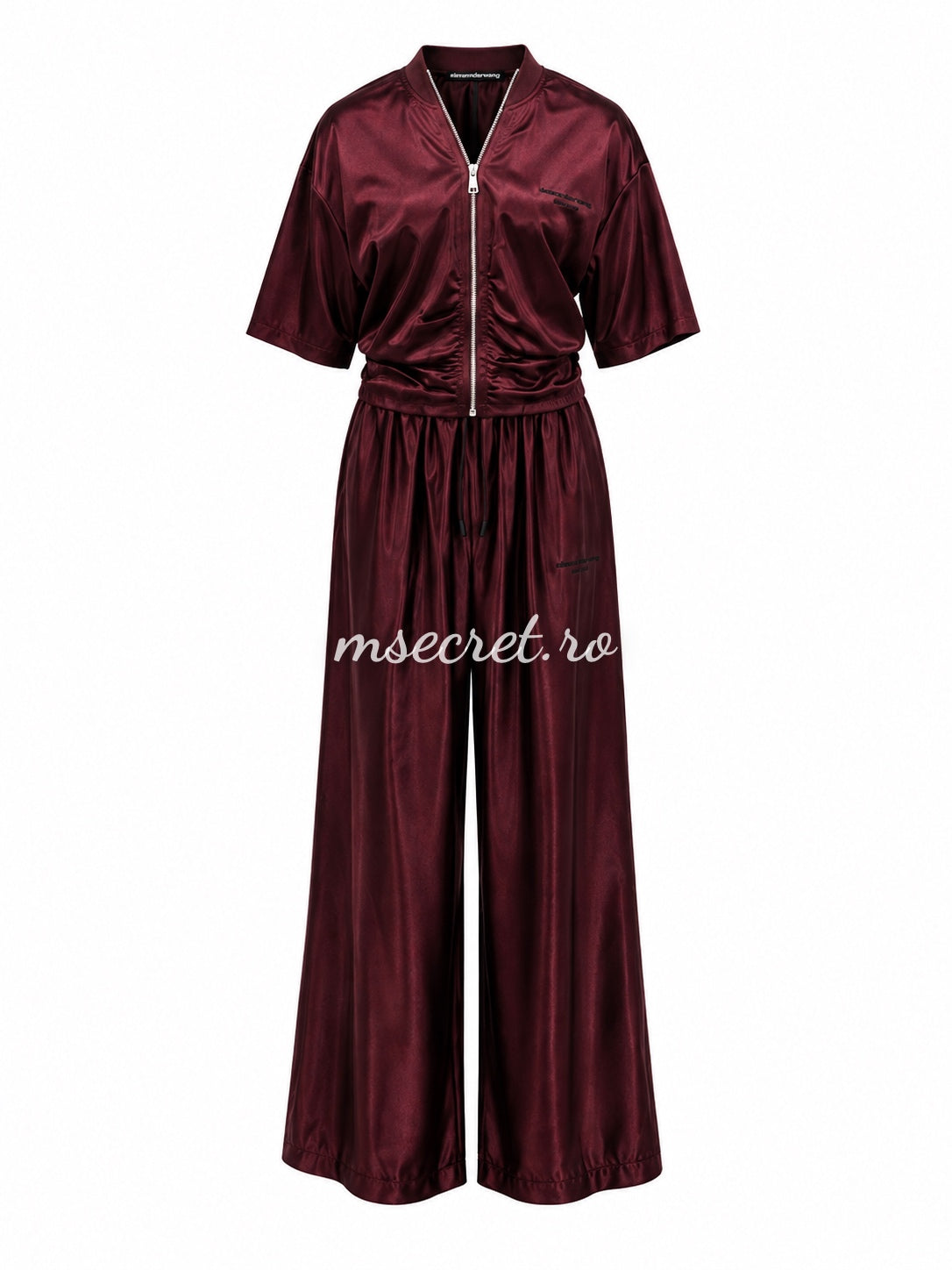 Compleu burgundy cu pantaloni palazzo