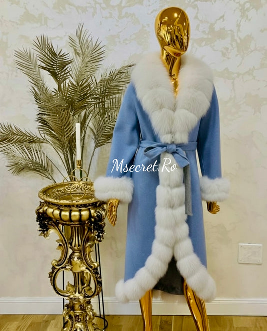 Palton elegant din alpaca cu blana naturala de vulpe