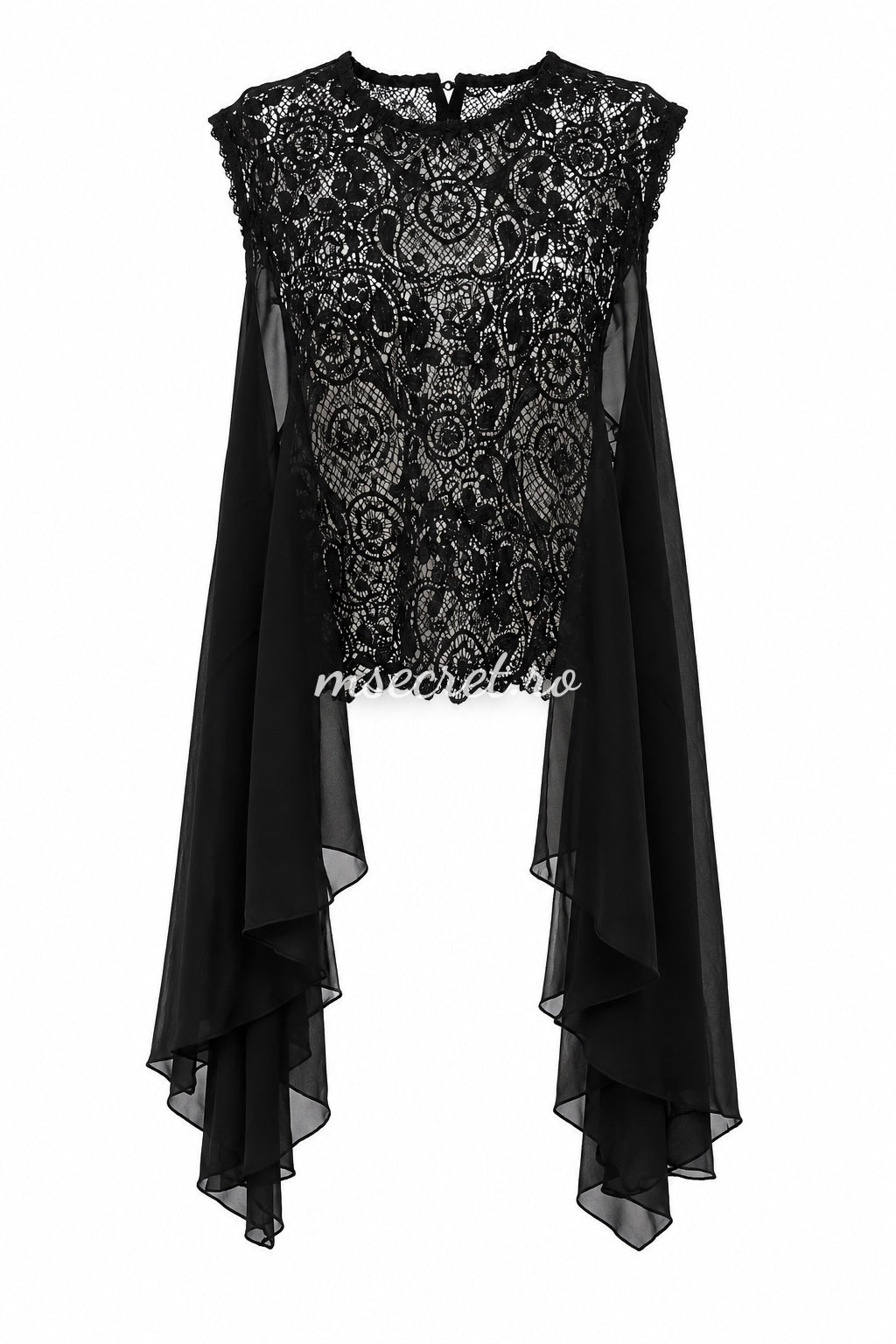 Bluza neagra din dantela cu maneci lungi din voal