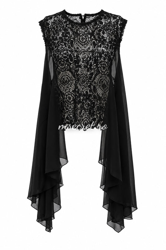 Bluza neagra din dantela cu maneci lungi din voal