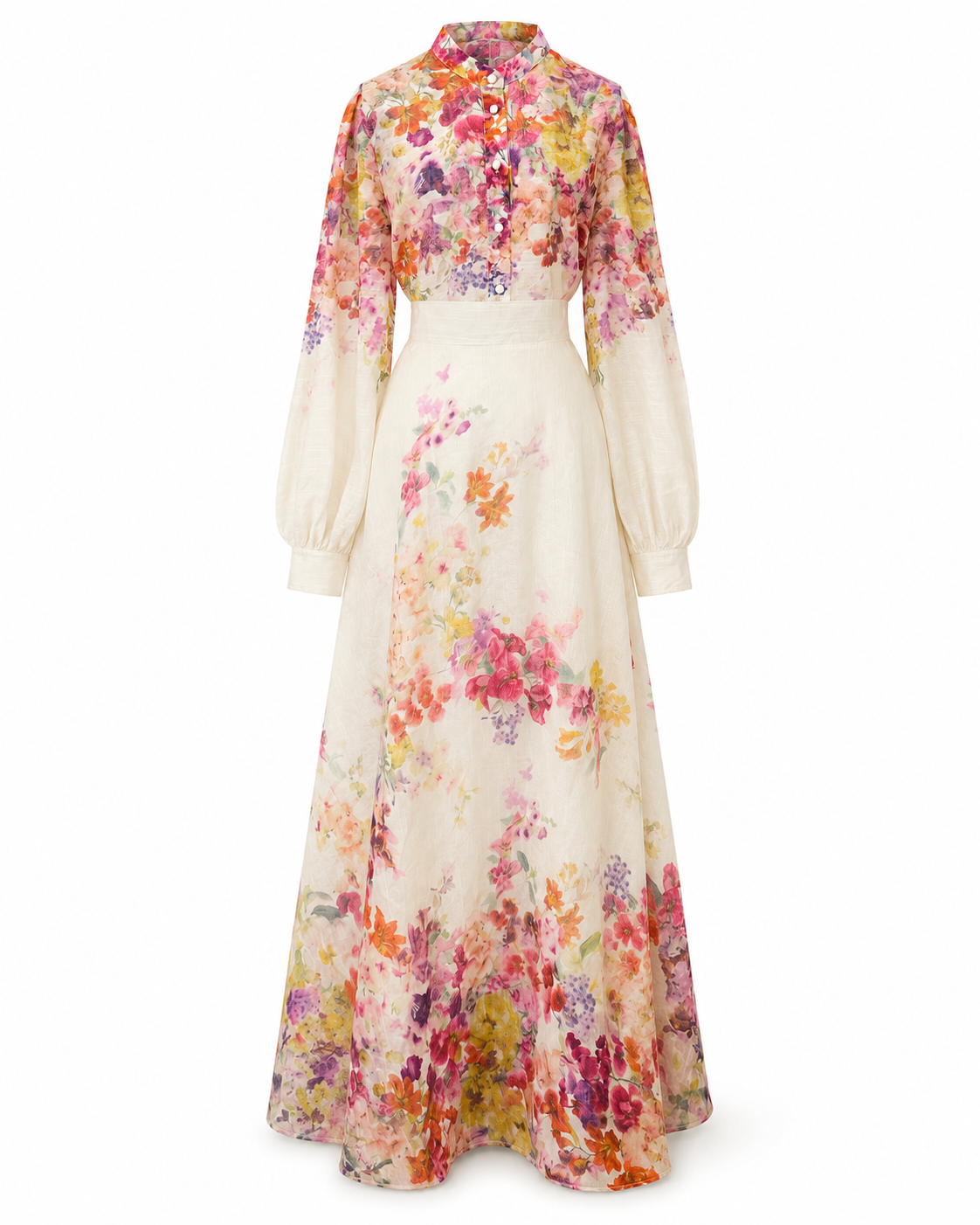 Compleu maxi din in cu imprimeu floral