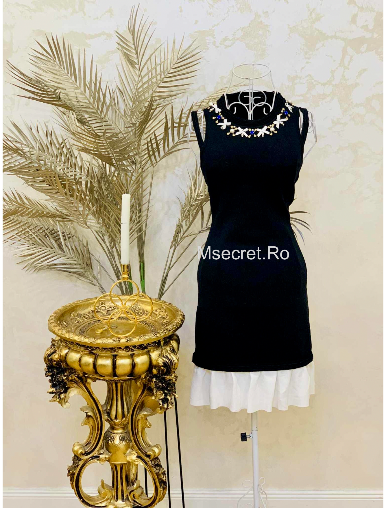 Compleu tricot negru cu aplicații bijuterie cu rochie si sacou