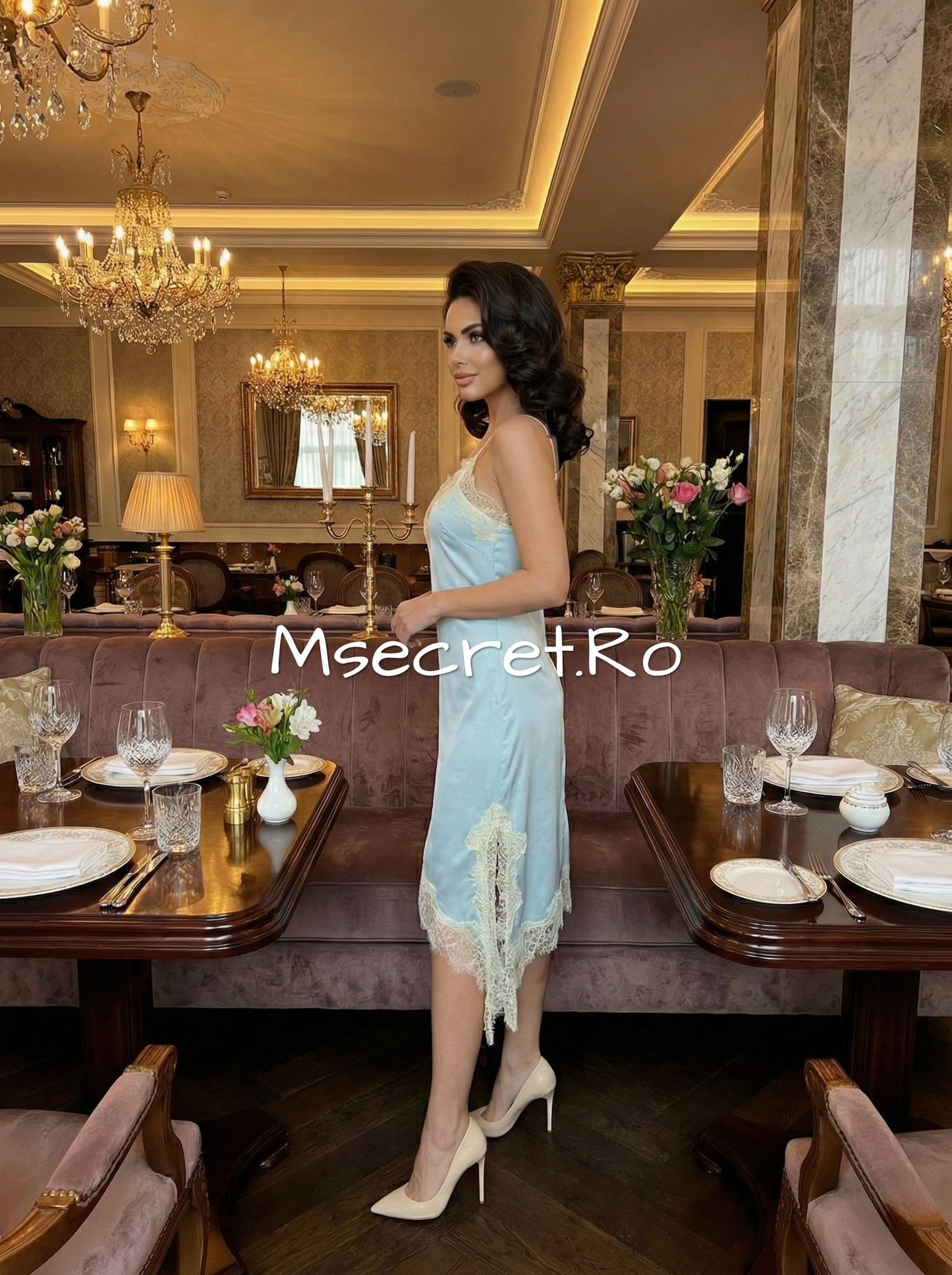Blue midi dress with lace