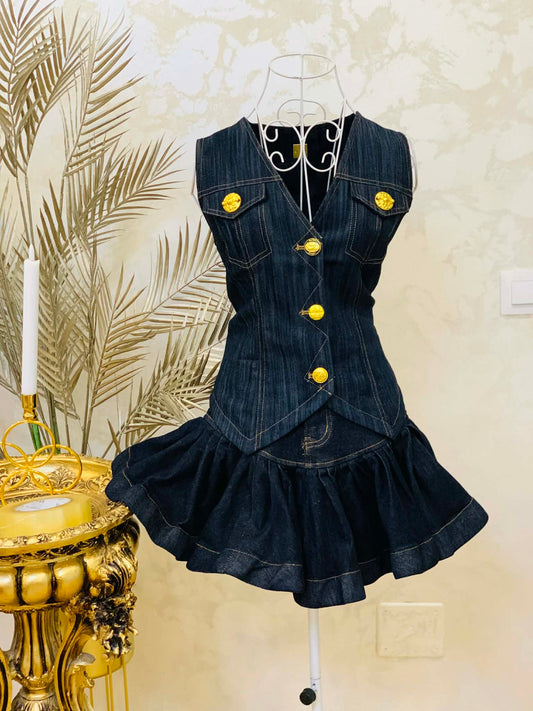 Compleu denim cu fusta