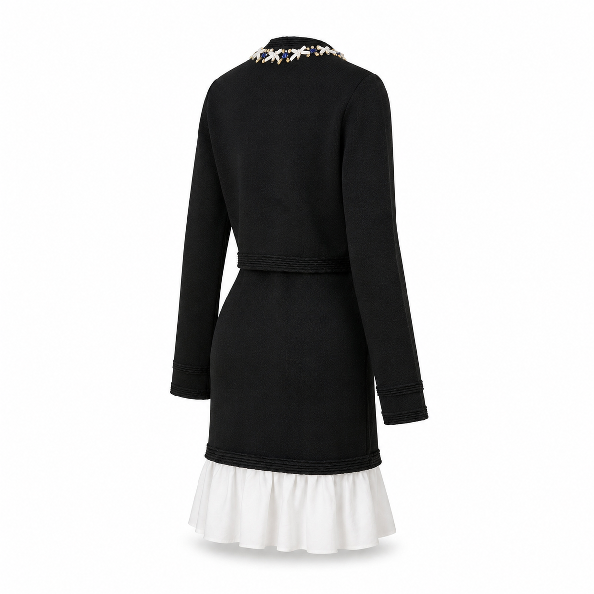 Compleu tricot negru cu aplicații bijuterie cu rochie si sacou