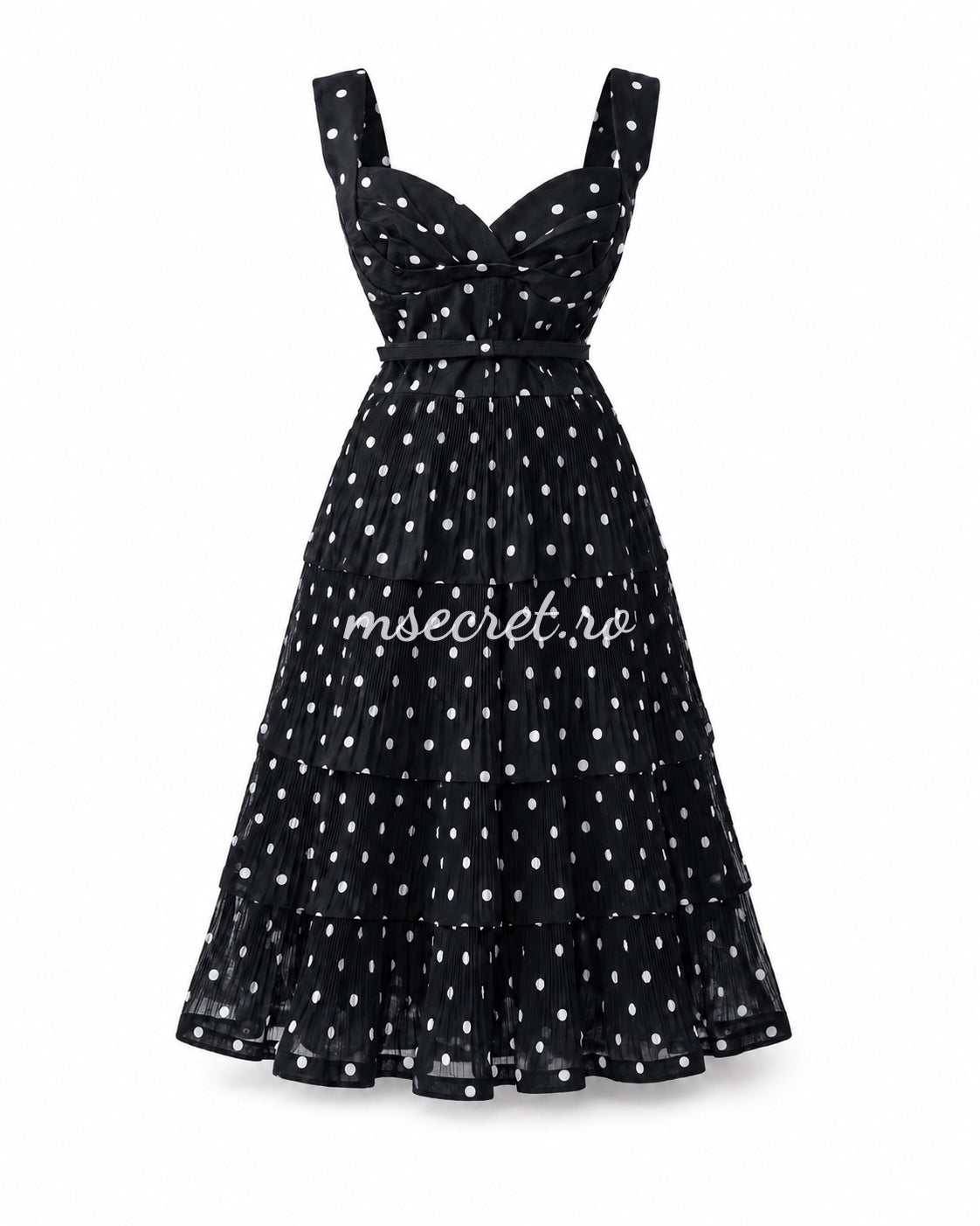 Rochie midi din in neagra cu buline