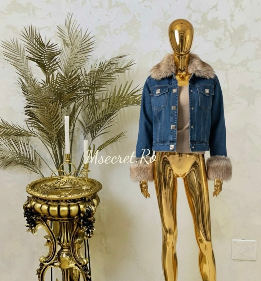 Geaca din denim scurta cu blana