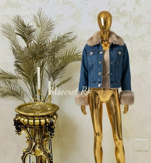Geaca din denim scurta cu blana
