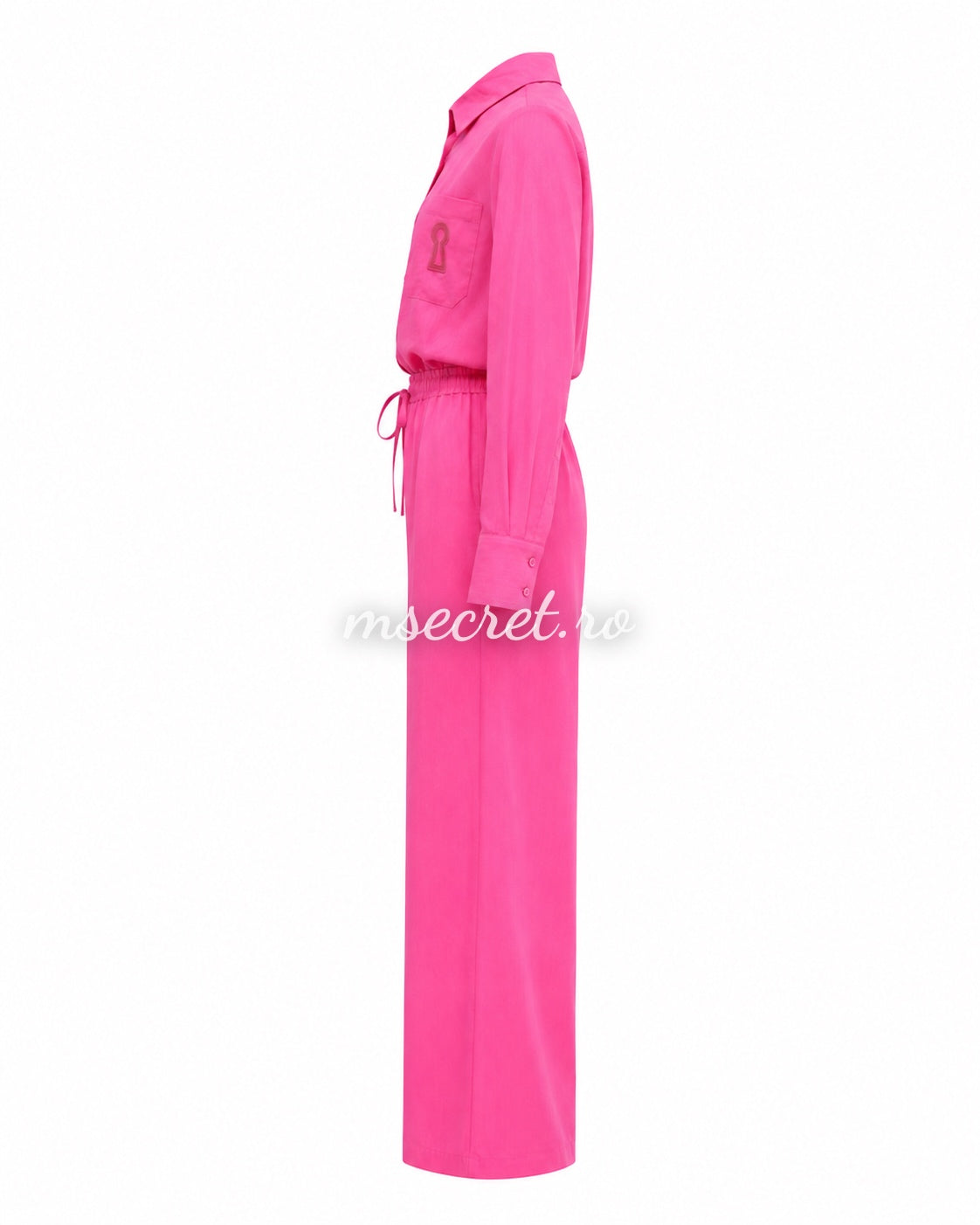 Compleu roz din in cu pantaloni lungi si camasa