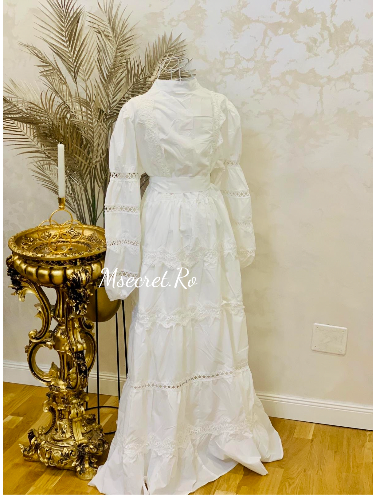 Rochie alba lunga din bumbac
