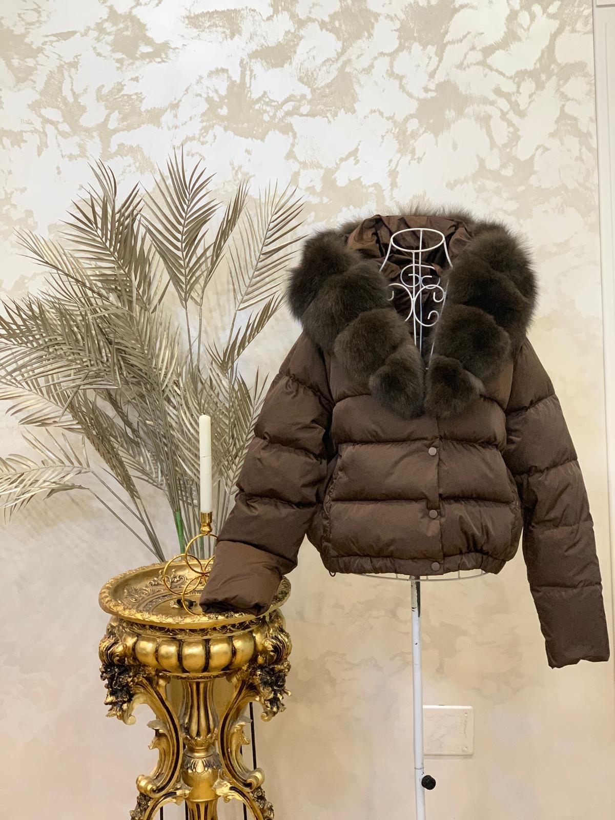 Geaca cu guler de blana de vulpe umpluta cu puf