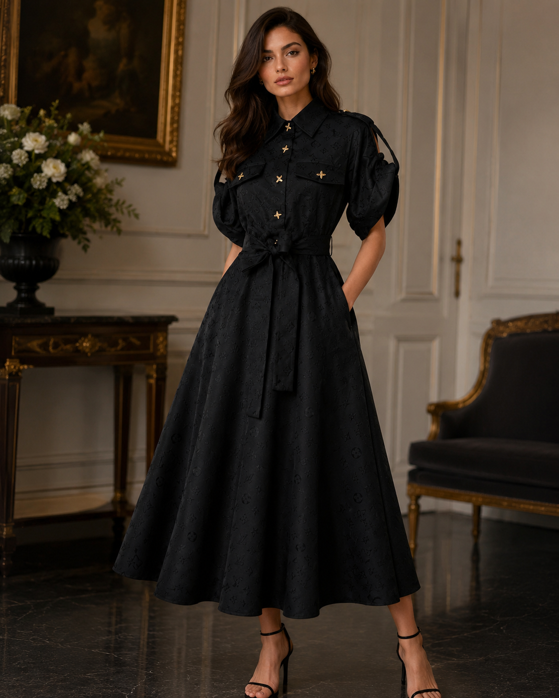 Rochie midi neagra tip camasa