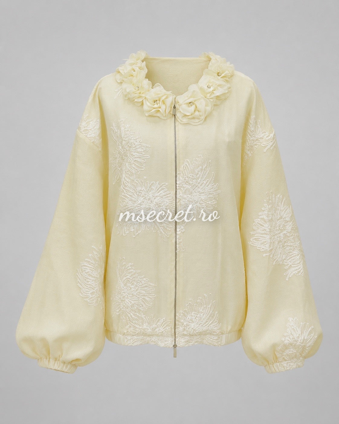 Cream jacket with 3D flowers and pearls