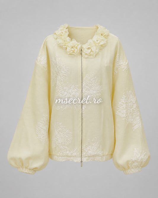 Cream jacket with 3D flowers and pearls