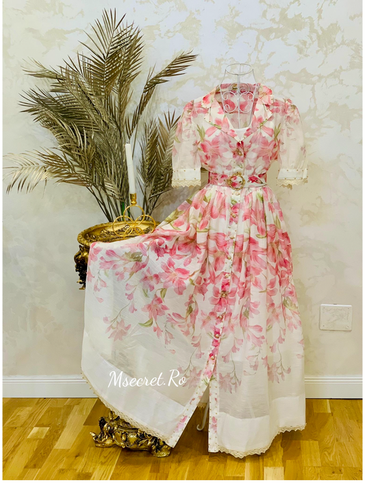 Rochie maxi din in cu modele florale