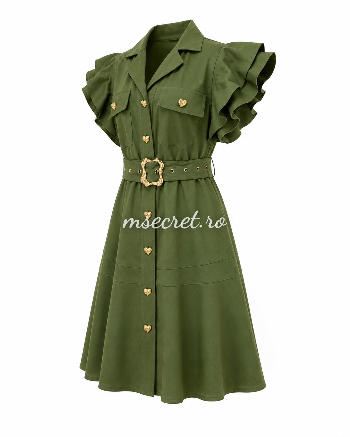 Rochie olive cu volane si cordon