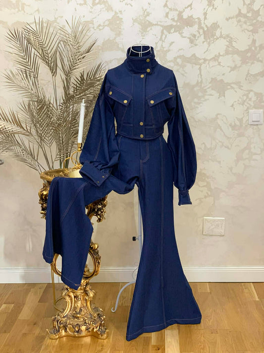 Compleu din denim cu geaca si blugi