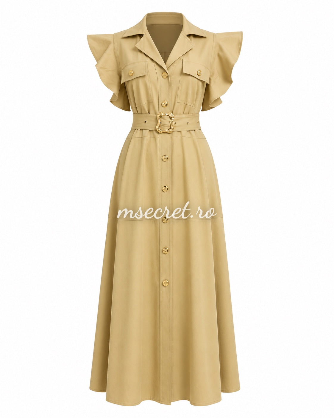Rochie bej midi cu volane si cordon