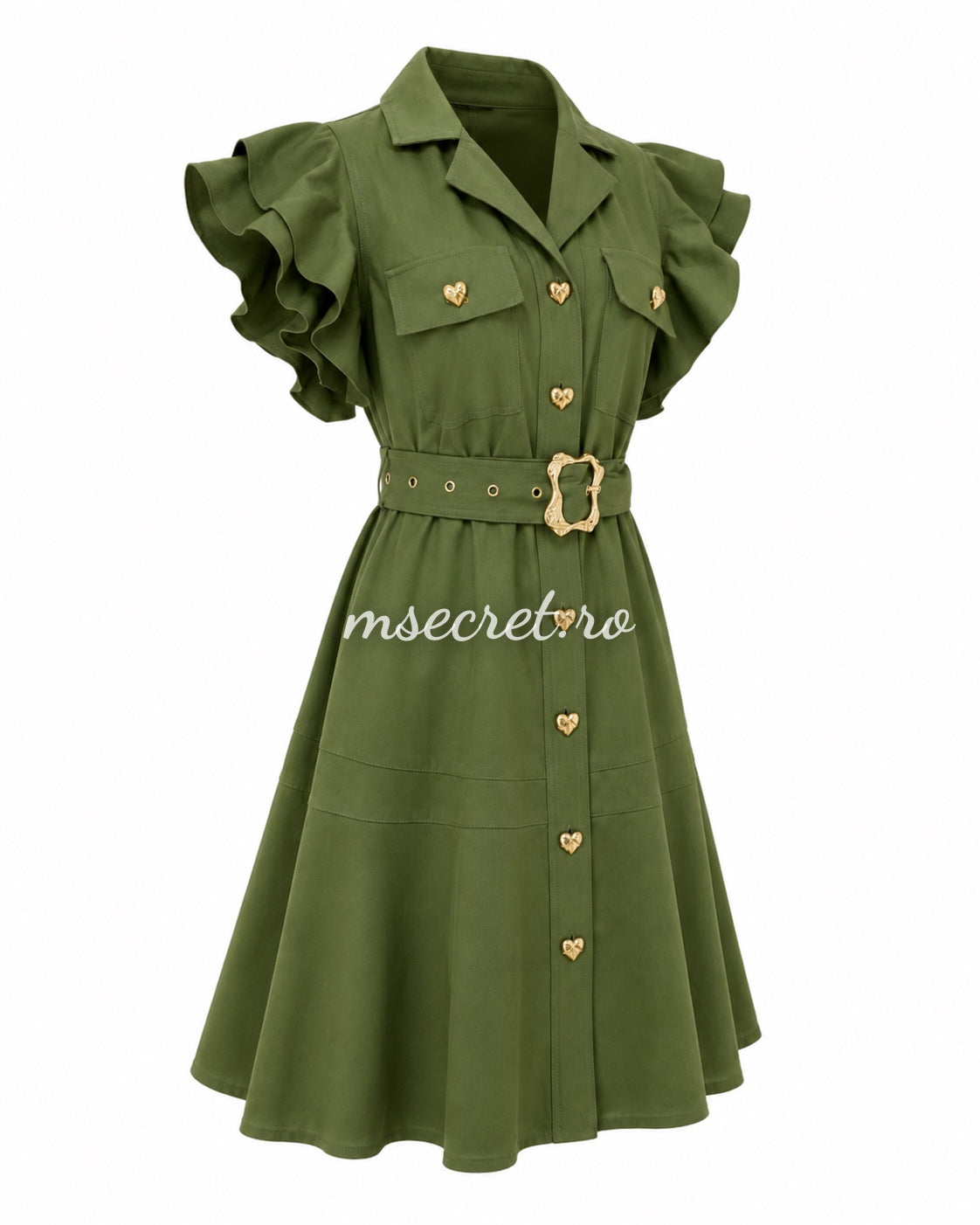 Rochie olive cu volane si cordon