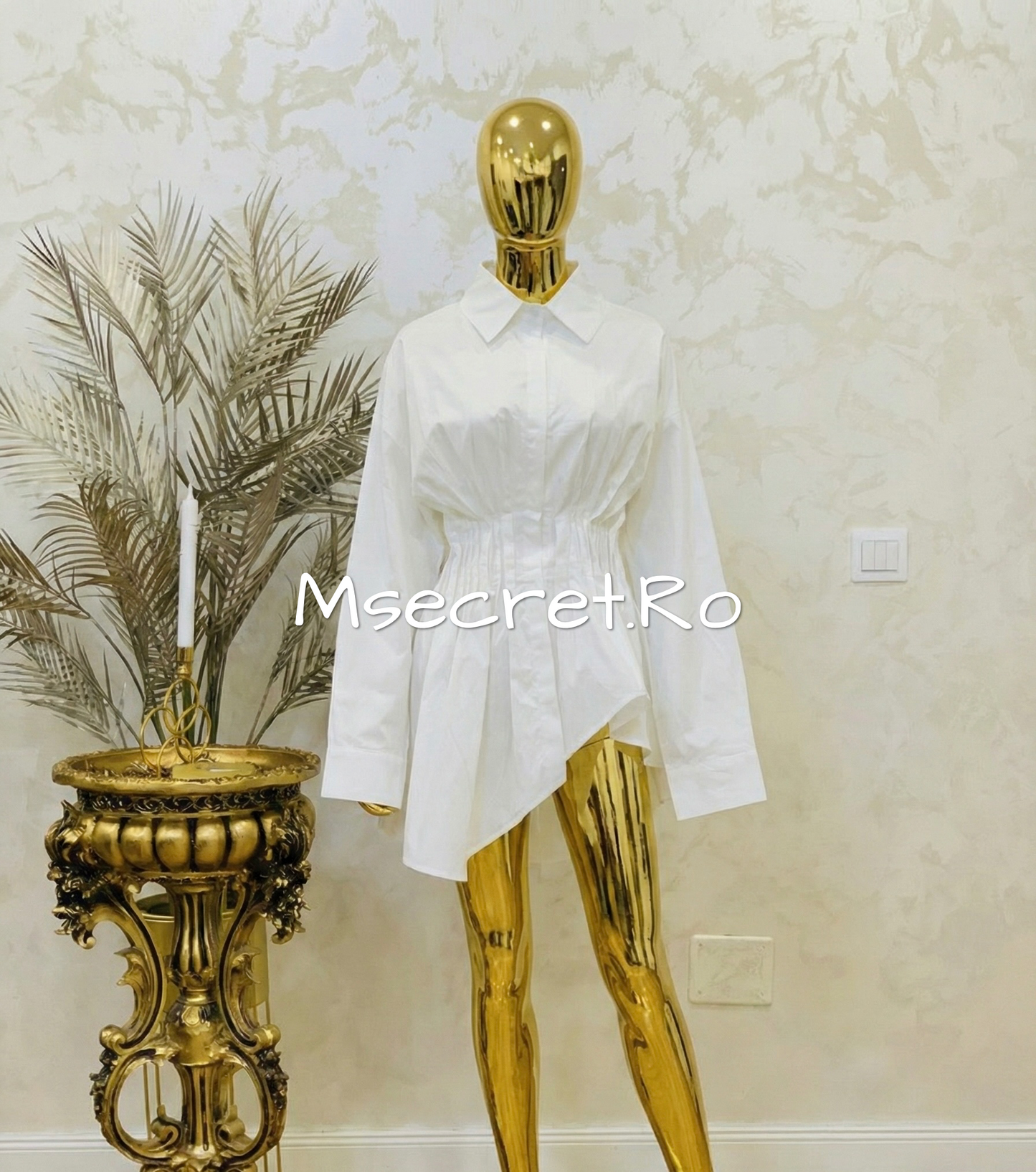 White Shirt Dress with Pleats