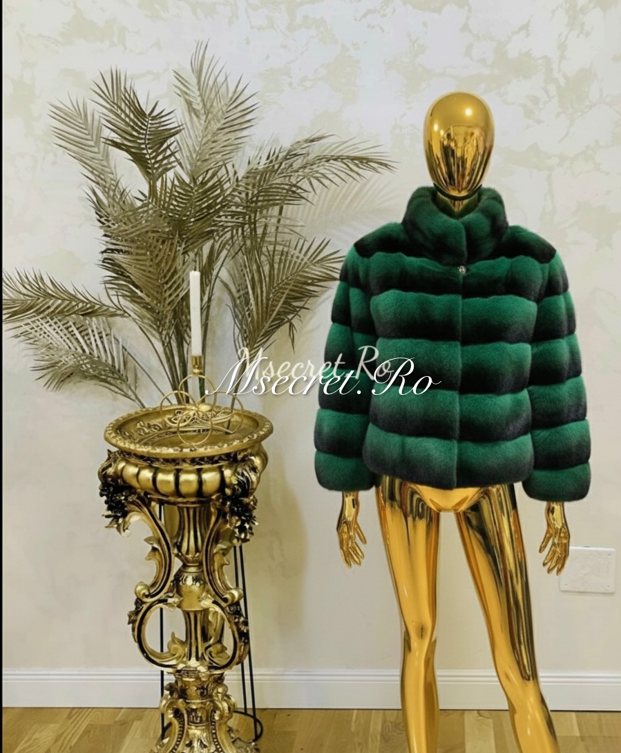 Green natural chinchilla fur coat