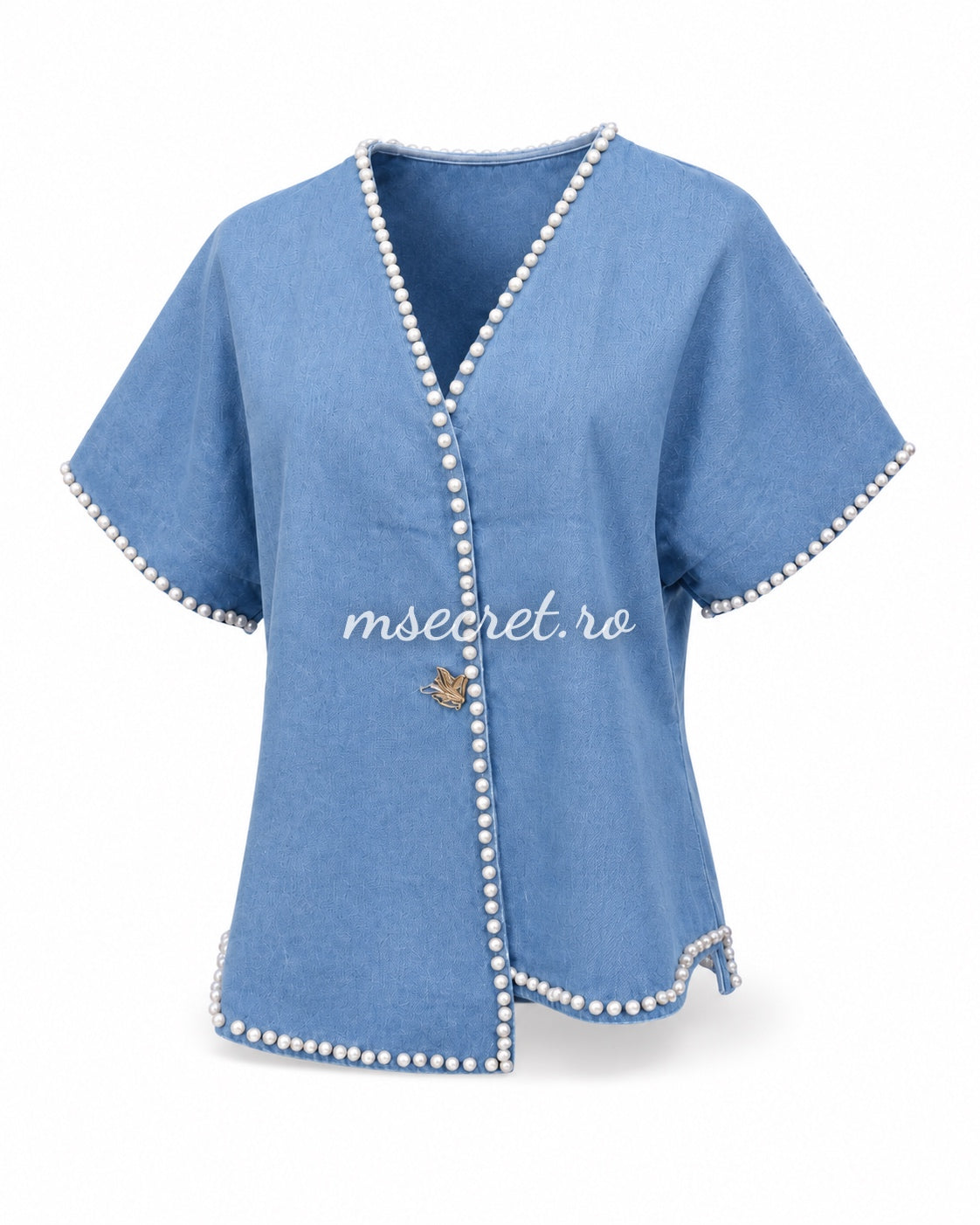 Vesta denim blue cu perle