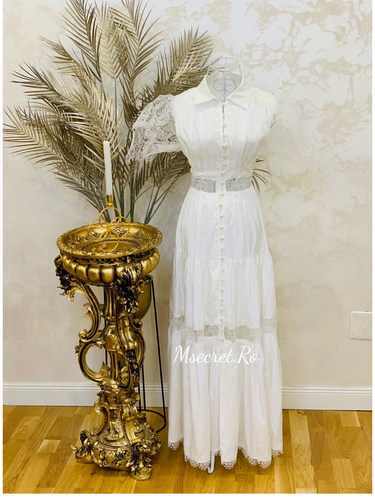 Rochie maxi, alba din matase satinata