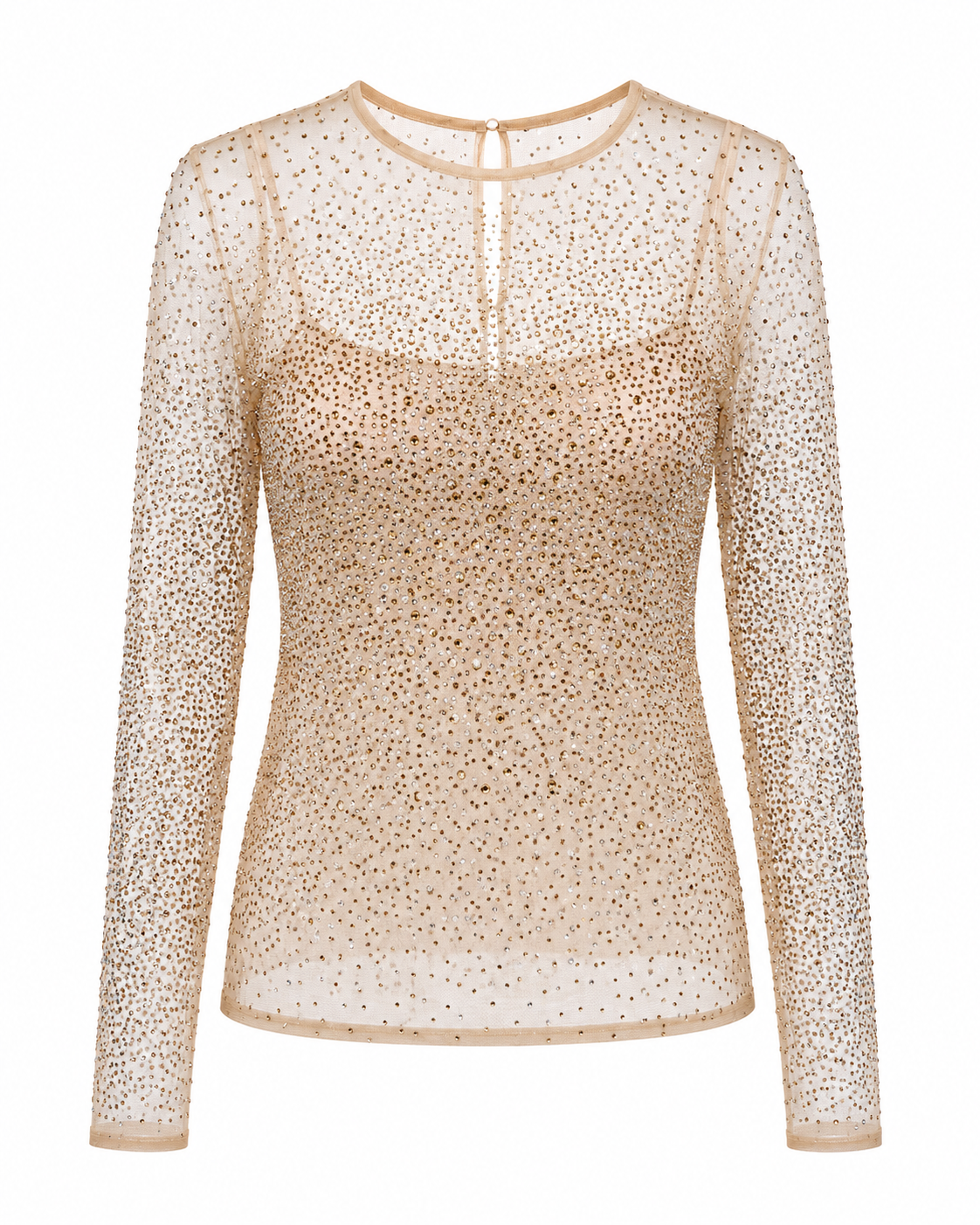 Elegant tulle blouse with gold and silver crystals