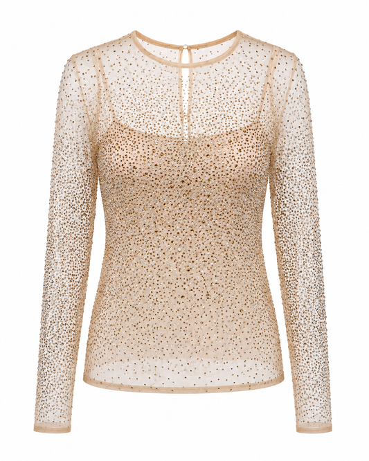 Bluza eleganta din tull cu cristale aurii si argintii