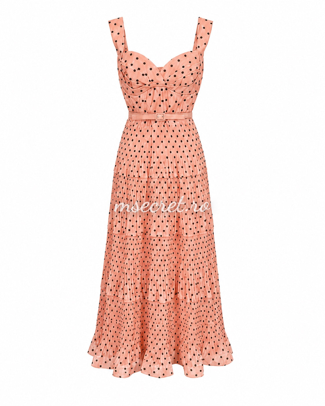 Rochie midi din in roz cu buline