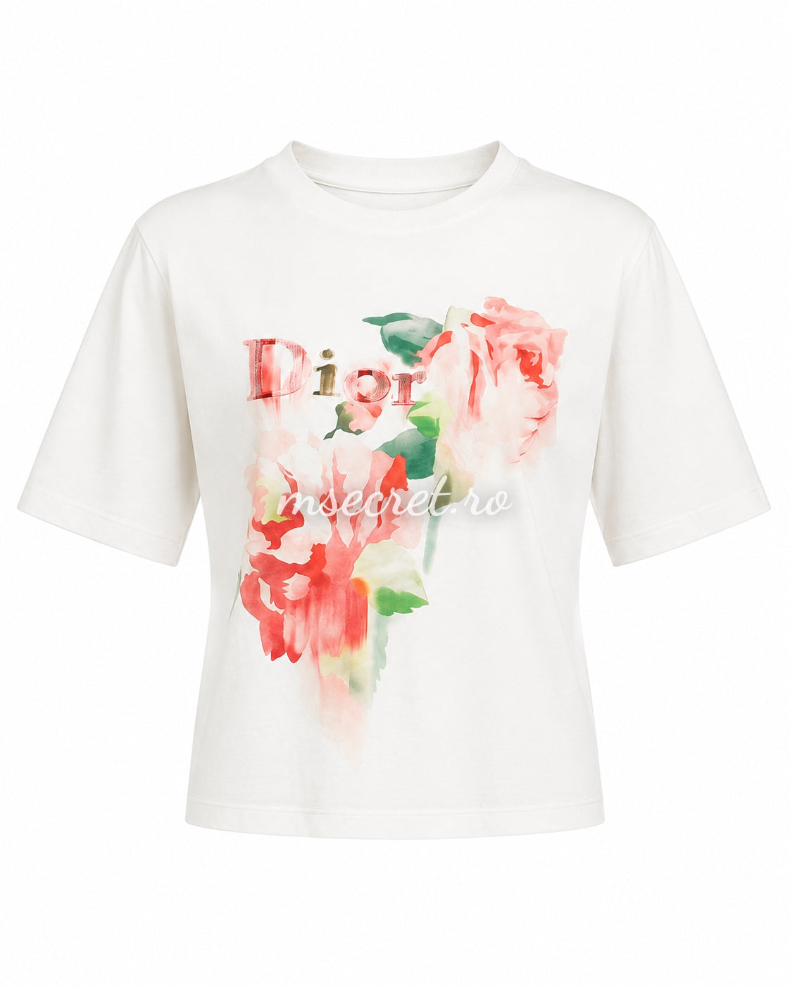 Compleu cu fusta din tul floral si tricou cu imprimeu
