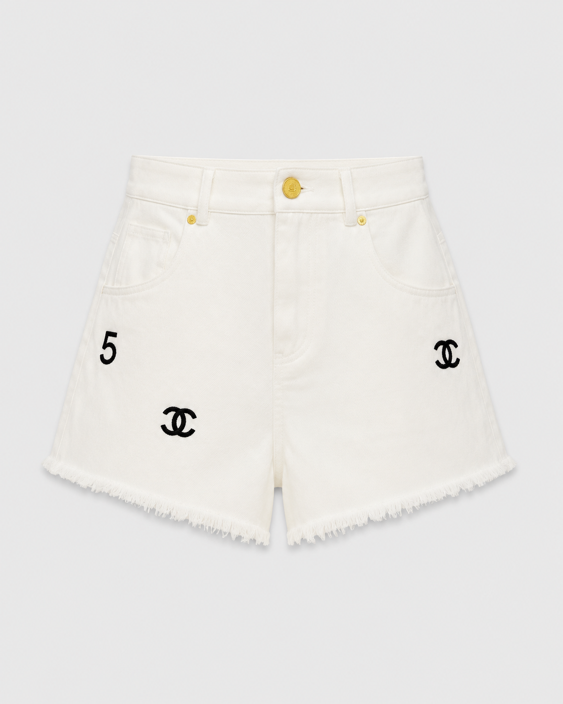 Pantaloni scurti albi din denim cu talie inalta