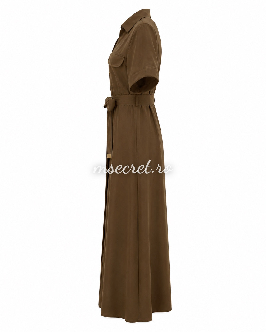 Rochie maro din in cu cordon in talie