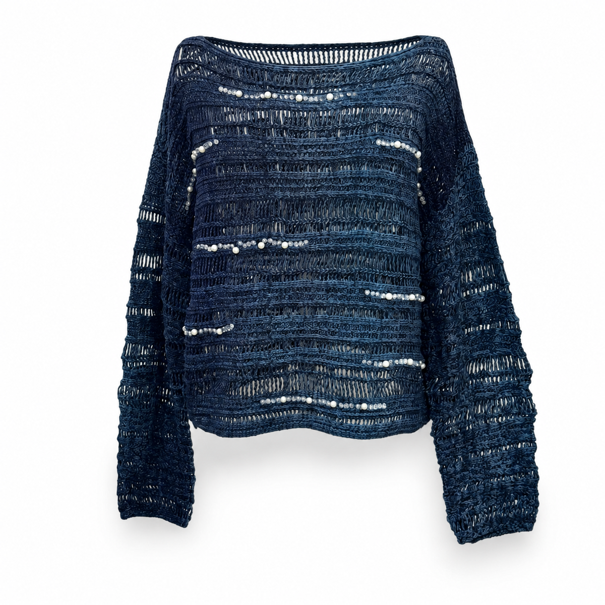 Bluza din lana albastra cu perle si cristale