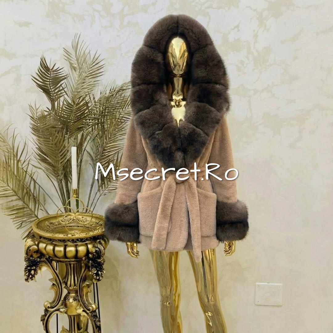 Alcantara fur coat with natural fox collar and cuffs