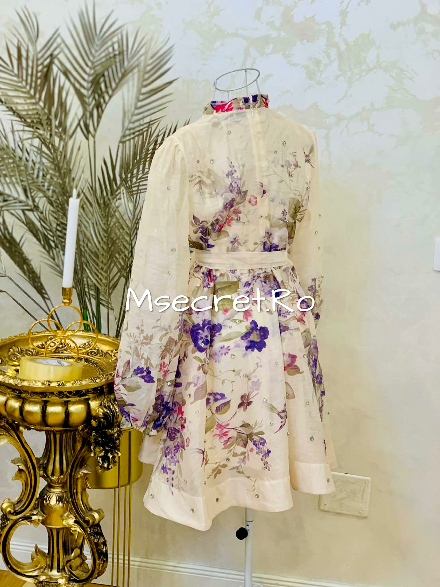 Rochie mov din in cu imprimeu floral