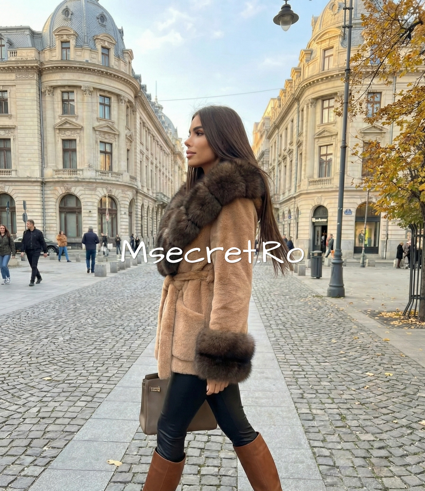 Alcantara fur coat with natural fox collar and cuffs